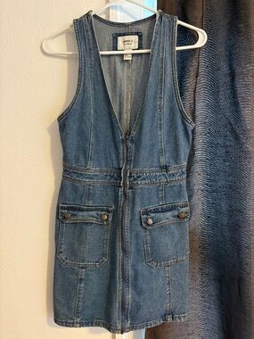 Forever 21 Blue Denim Zip-Front Pinafore Dress